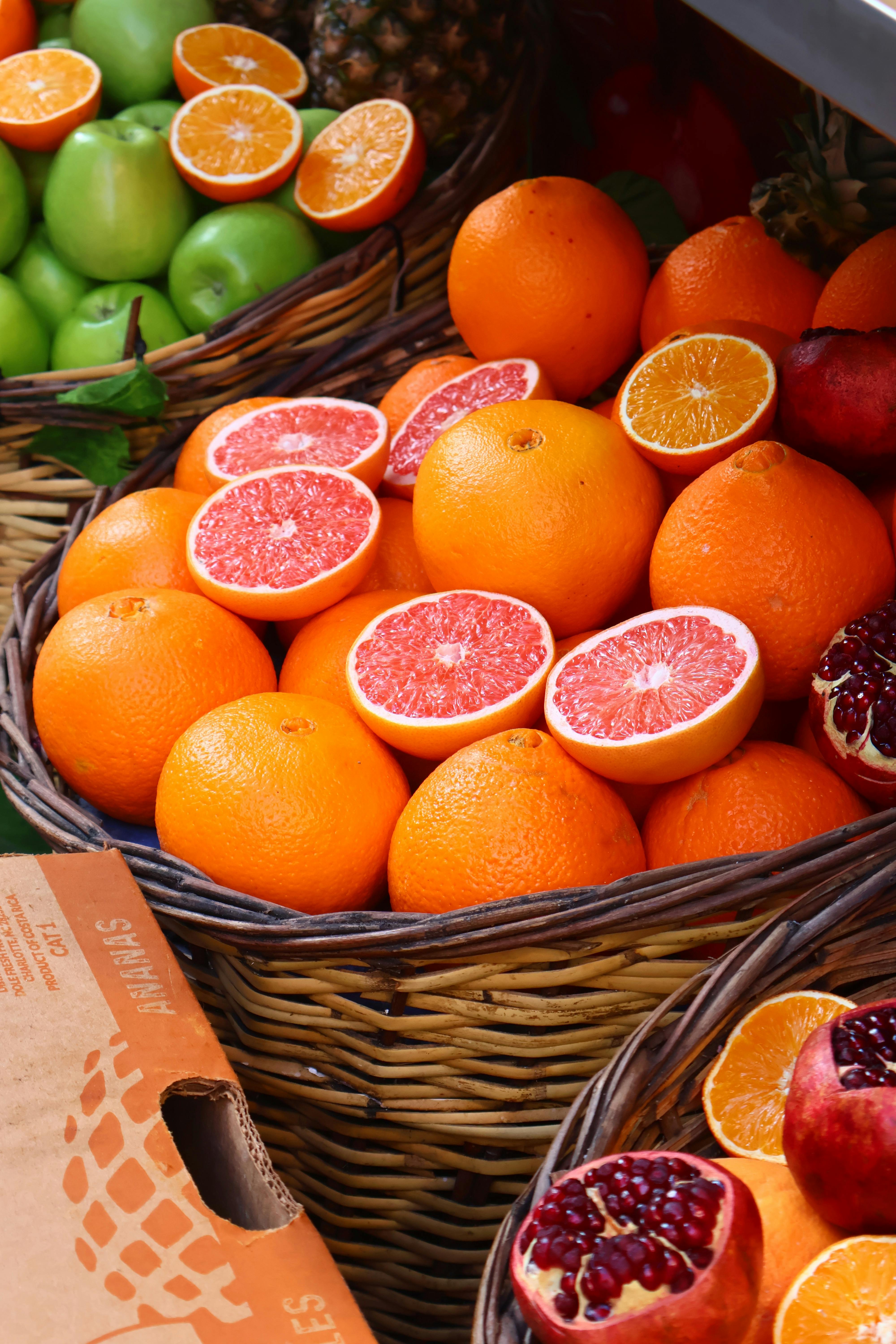 Fresh organic oranges in a basket